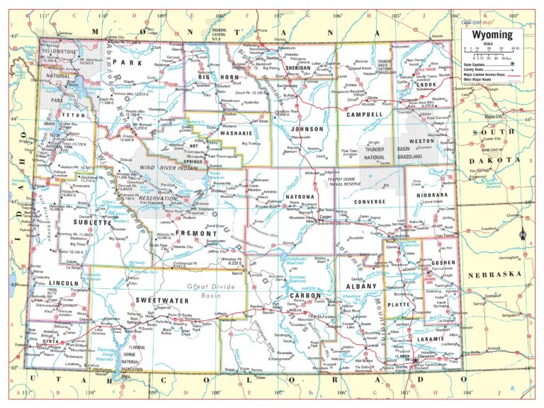 Wyoming State Wall Map Large Print Poster 32
