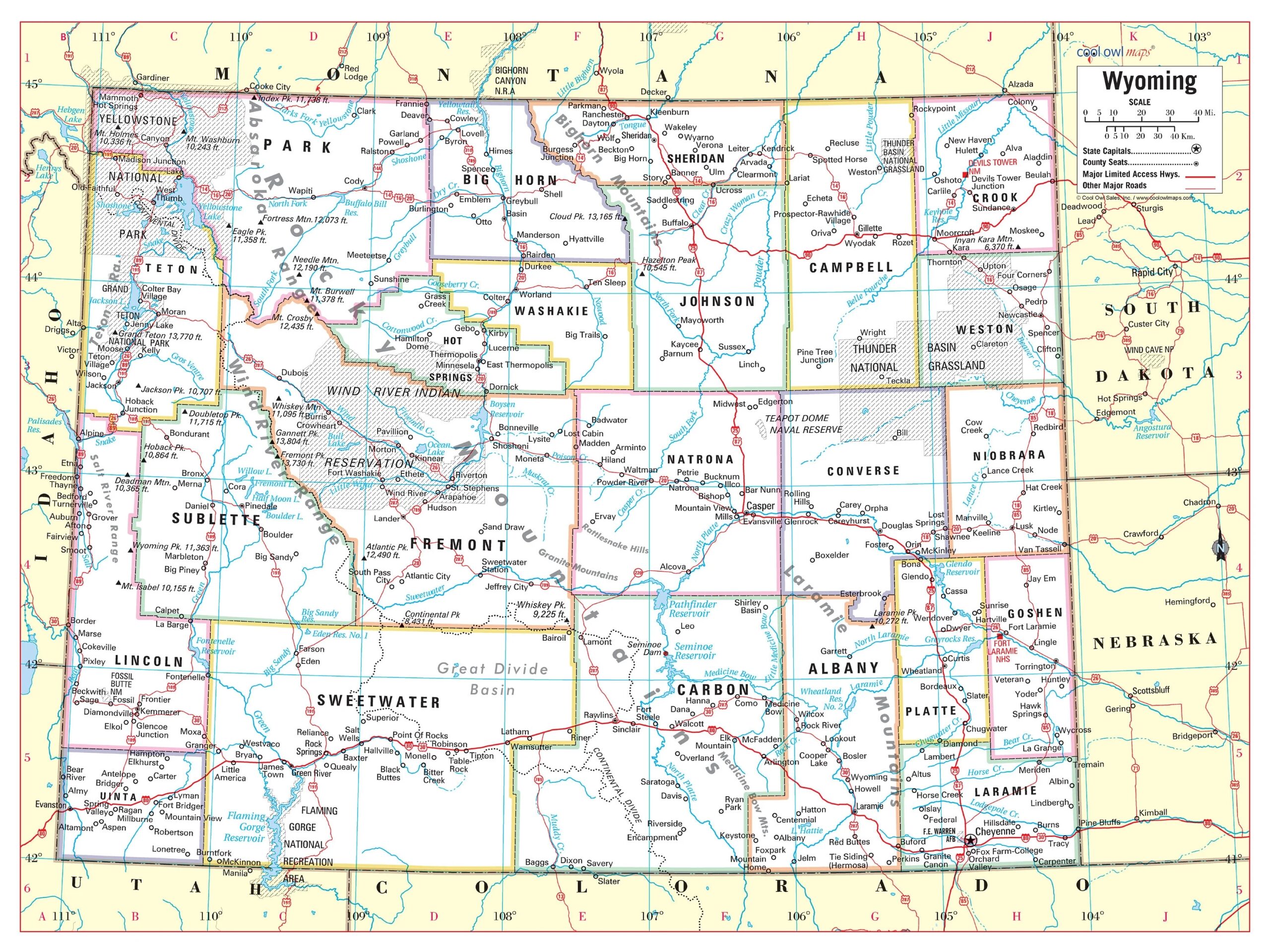Wyoming State Wall Map Large Print Poster 32