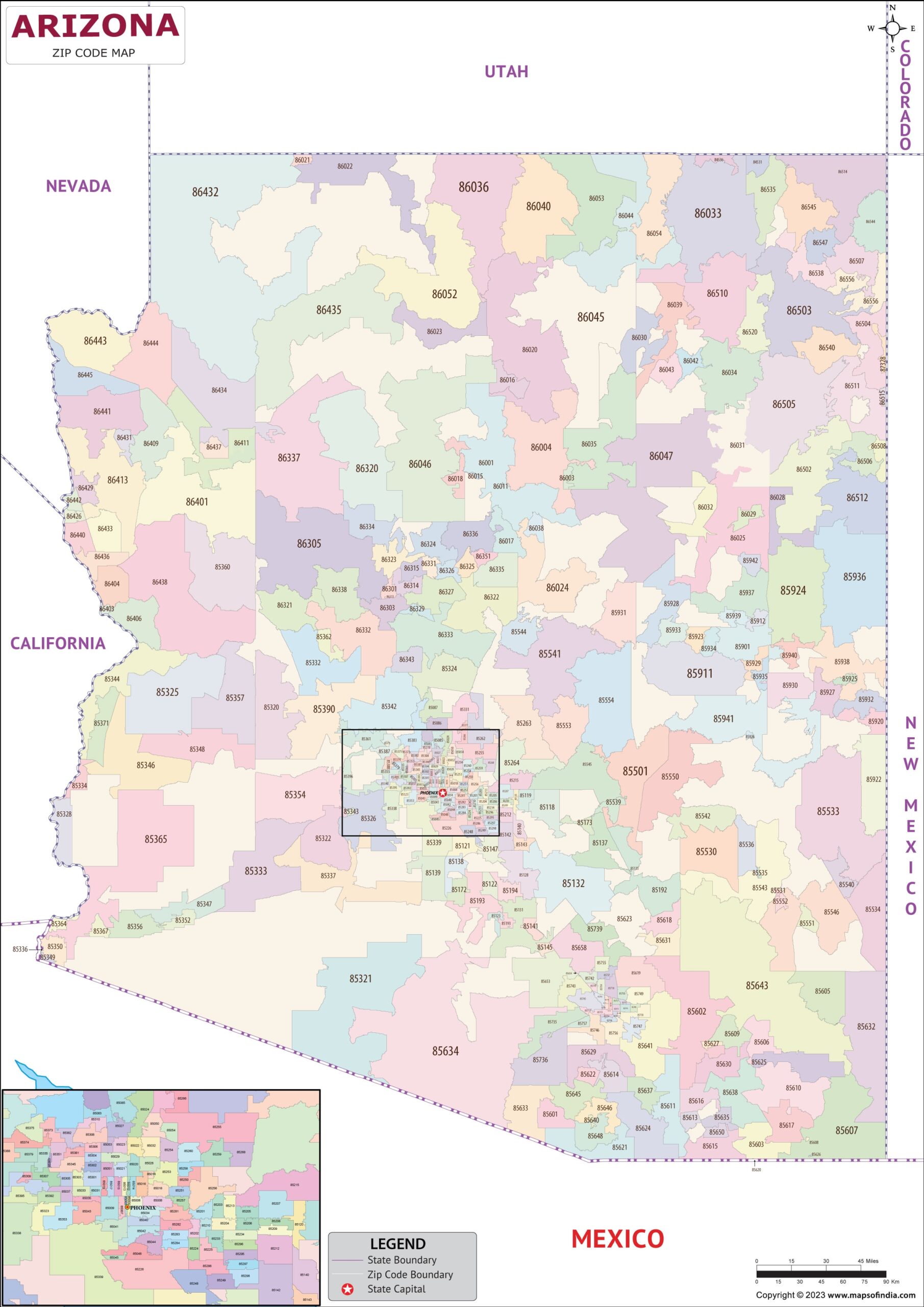 Printable Arizona Zip Code Map